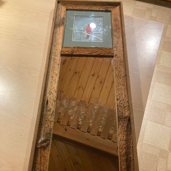 cardinal bird sitting in the snow wall mounted mirror in wooden frame 38 inch